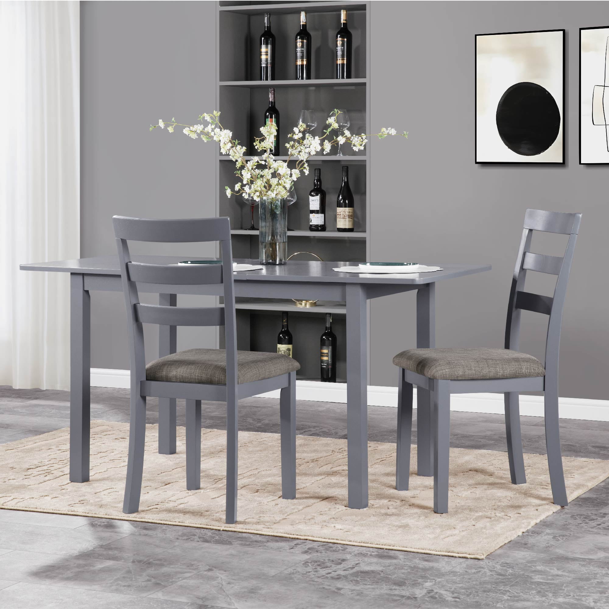 MAYEERTY 59'' Extendable Dining Table – Modern Wooden Kitchen Table for 4-8 People, Space-Saving Design for Dining Room, Office, and Living Room,Dark Gray