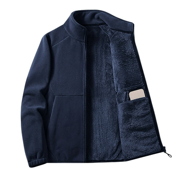 UQJfacai Mens Fleece Jacket Sherpa Lined Zip Up Jackets Fall Winter Stand Collar Raglan Long Sleeve Casual Thicken Warm Coat with Pockets