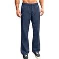 thumbnail image 2 of LEKWK Men's Athletic Track Pants Casual Loose Fit Sweatpants Front Seam Detail Trousers Elastic Waist with Drawstring Workout Gym Running Comfort Activewear Navy L, 2 of 7