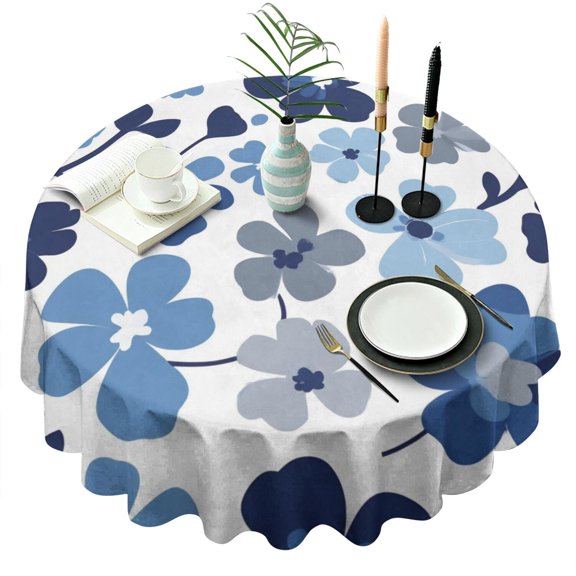 Blue Pioneer Flower Round Tablecloth 60" X 60",Wrinkle Wipeable Table Cloth for Kitchen Dining Room Picnic Patio Party