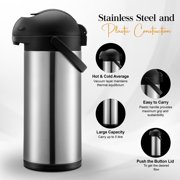 Alpine Cuisine Stainless Steel Thermos Vacuum 5-L Hand Pressed with Plastic Handle & Lid, Leak-Proof Sports drinks jug flask for Water Coffee Tea, Comfortable & Lightweight, Hot & Cold Beverage