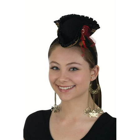 Womens Mini Pirate Hat Headband Skull Accent with Earrings Costume Accessory Set