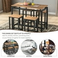 thumbnail image 2 of 5-Piece Dining Room Set, Counter Height Pub Table Set Kitchen Table and Chairs for 4, Rectangle Table and 4 Stools with Wood Tabletop and Metal Frame, for Small Spaces Mini Bar or Patio, Brown, 2 of 7