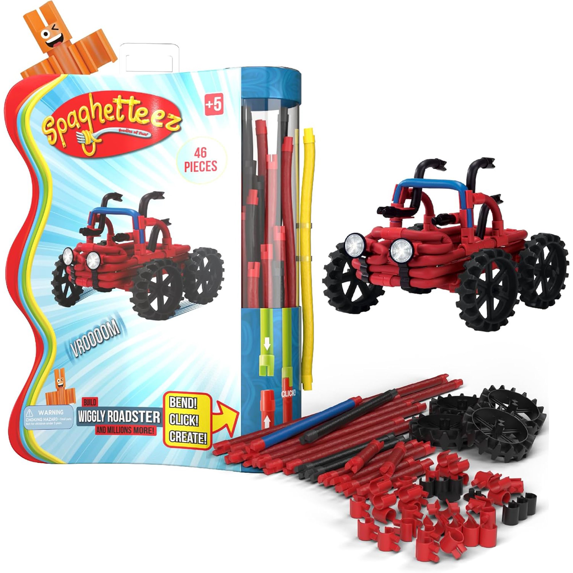 Spaghetteez Wiggly Roadster-Flexible and Fun Truck Building Set for Kids- Creative STEM Toy Encourages Engineering Skills and Imaginative Play- Ideal for Age 4+