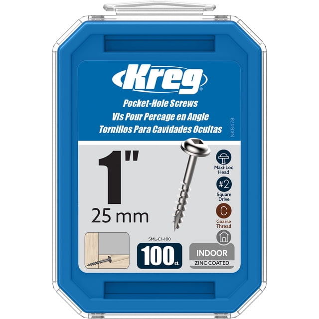 Tornillos Kreg SML-C1-100 de zinc, 25 mm, #8, rosca gruesa Maxi-Loc