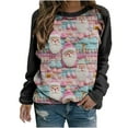 thumbnail image 2 of Cyber and Monday Deals pimelu Christmas Sweater Clearance Christmas Shirts for Women Cute Cartoon Santa Claus Print Color Block Pullover Tops Girls Long Raglan Sleeve Crewneck Sweatshirt, 2 of 3