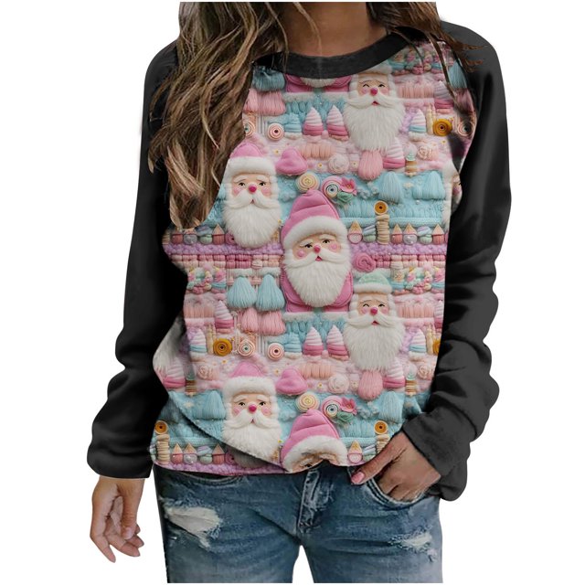 Birdeem Blouse à Manches Longues Imprimée de Noël pour Femme, Col Rond, Tunique Décontractée