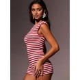 thumbnail image 6 of Women'S 2 Piece Striped Set Off Shoulder Tops and Shorts Two Piece Going Out Vacation Cruise Outfits Red & White L, 6 of 9