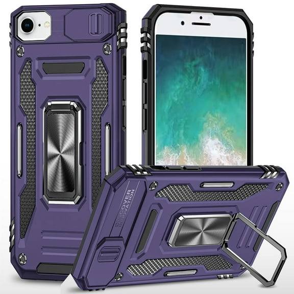 For iPhone 17E / 16E / SE4 Utter Tough Metal Ring Movable Camera Window Hybrid Case Cover - Dark Purple