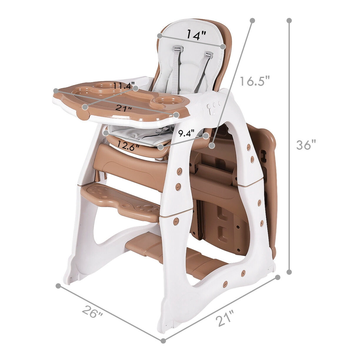 Infans 3 in 1 Baby High Chair Convertible Play Table Seat Toddler Feeding Tray
