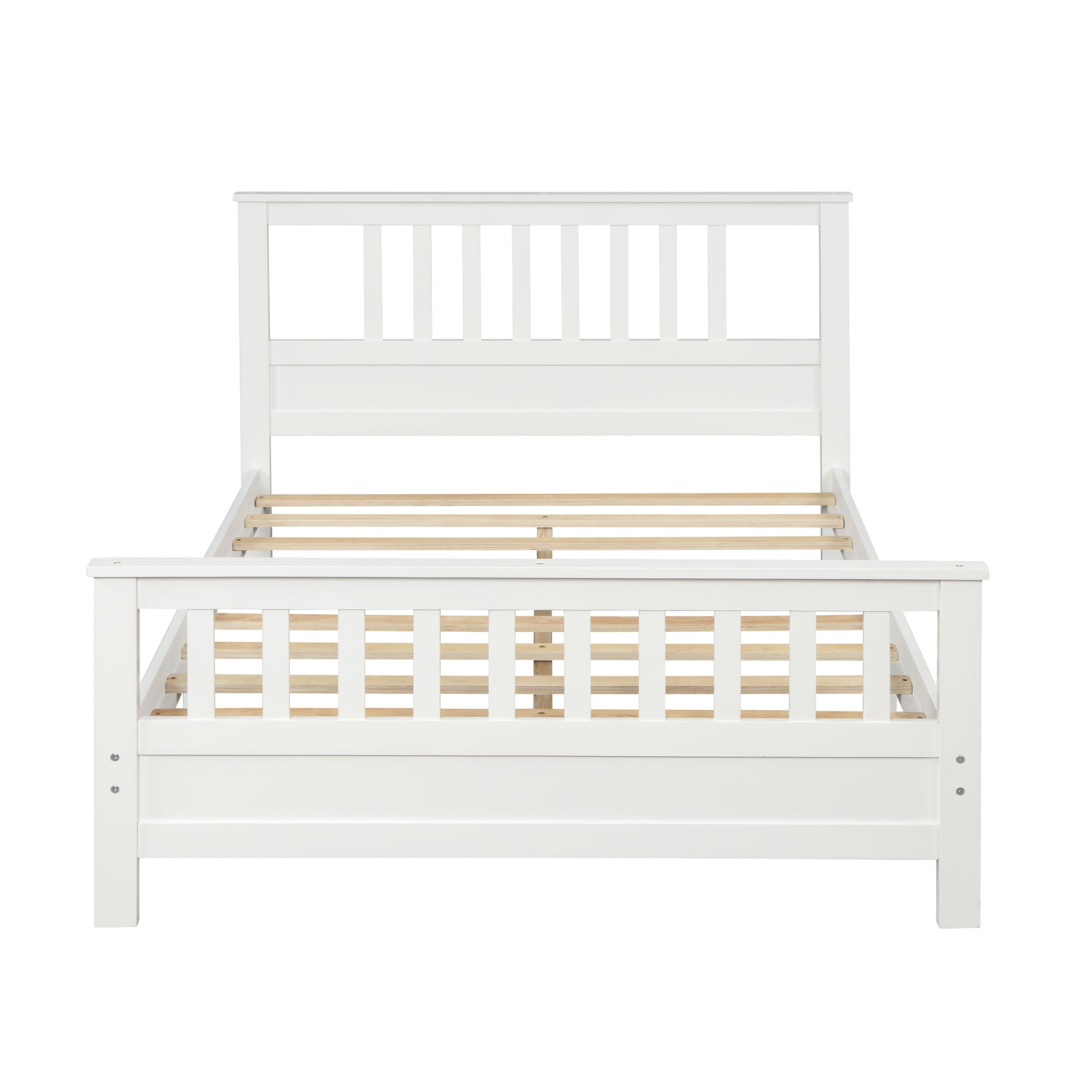 Gewnee Wood Full Size Platform Bed Frame with Headboard and Footboard for Kids,Teens,Adults,White