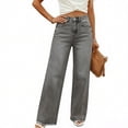 thumbnail image 2 of Levmjia Women's High Waisted Wide Leg Jeans Straight Leg Stretch Denim Pants Vintage Washed Baggy Fit Trousers with Frayed Hem, 2 of 9