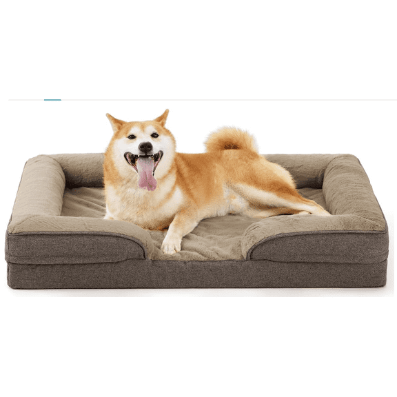Dog Bed Orthopedic Dog Sofa for Large Dogs,Supportive Foam Pet Cushions Bed with Washable Removable Cover, Egg-Crate Foam, Waterproof Lining Bottom, Brown, 38 * 28 * 6.5 Inch