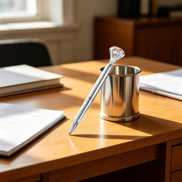 Bolígrafo Retráctil con Punta de Cristal de Diamante: Bolígrafo con Acabado Metálico Brillante para La Escuela, La Oficina y para Escribir En Un Diario.