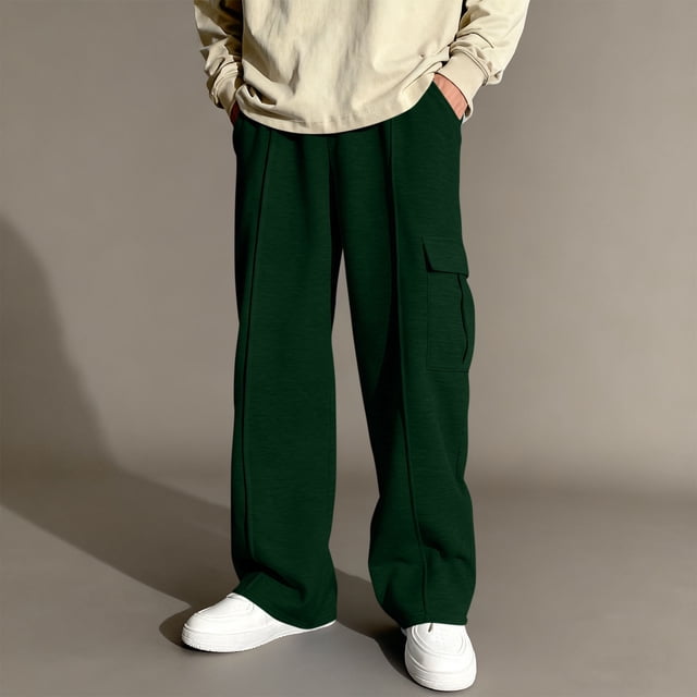 Pantalones largos para niños, de color liso, con cintura elástica y bolsillos laterales, ajustados, deportivos, largos, de poliéster.