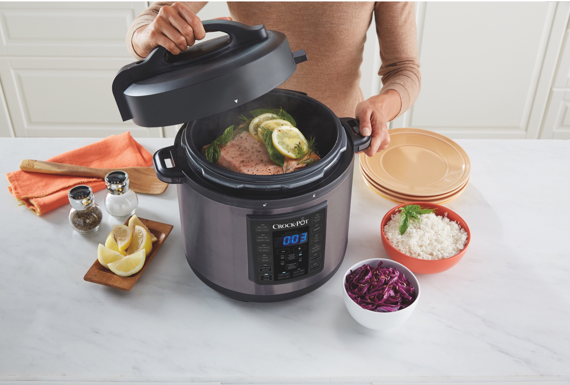 Crock-Pot 6 Qt 8-in-1 Multi-Use Express Crock Programmable Pressure Cooker, Slow Cooker, Sauté, and Steamer, Black Stainless Steel - image 3 of 10
