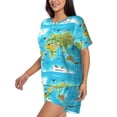 thumbnail image 2 of Fotbe World Map With Animals Landmarks Print Pajama Set for Women 2 Piece Loungewear Short Sleeve Tops and Shorts Set Soft Sleepwear-X-Large, 2 of 7