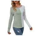thumbnail image 2 of Timegard Hauts pour Femmes Col Rond Manches Longues Tee-Shirts à Blocs de Couleur Mignons Décontractés Confortables avec Poche, 2 of 4