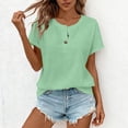 thumbnail image 4 of DPTALR Women's Casual Solid Color Button Round Neck Plus Size Short Sleeve Shirt,Green,Size XXXXXL, 4 of 5
