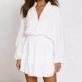 thumbnail image 1 of Fankiway Clearance Long Sleeve Dresses Women'S Long Sleeved Lantern Sleeve V-Neck Button Ruffle Layered Color Mini Dress Womens Dresses Plus Size Clearance, 1 of 5