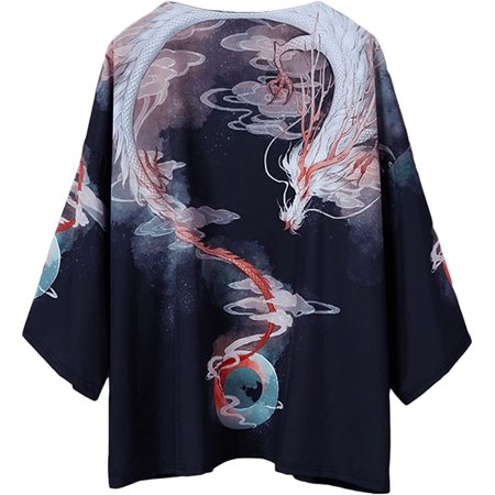 

CoCopeaunt Men Haori Jacket Kimono Cardigan Japanese Harajuku Anime Noragi Yukata Coat Outwear Short Sleeve Open Front Bathrobe