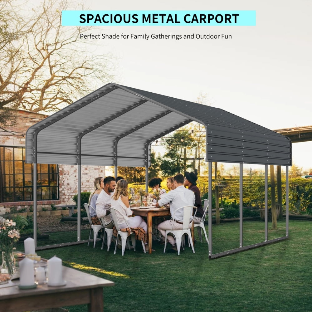 NOBOLEA Metal Carport, Heavy-Duty Steel Car Canopy with Reinforced Frame, Weather-Resistant Outdoor Shelter for Cars, Boats, and Equipment, Grey