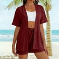 thumbnail image 4 of Busydd Two Piece Sets for Women Casual Comfy Solid Color Travel Outfits for Women Short Sleeve Cardigans and Shorts Womens Loungewear Set, 4 of 7