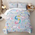 thumbnail image 2 of meiyoeat Cute Unicorn S Initial Quilt King for Boys Girls, Cartoon Monogram King Coverlet Set, Blue Multicolor, 3-Piece, 2 of 7