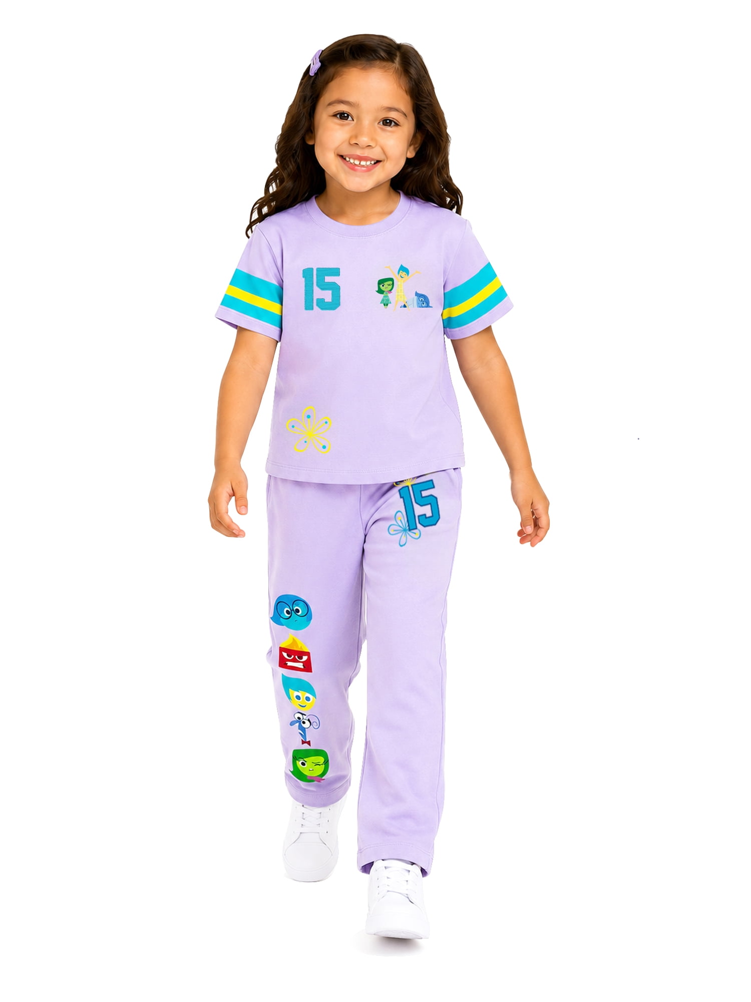 Inside Out Girls' Athletic Front & Back T-shirt with Embroidery & Straight Leg Fleece Pants, 2-Piece, Sizes 4-16