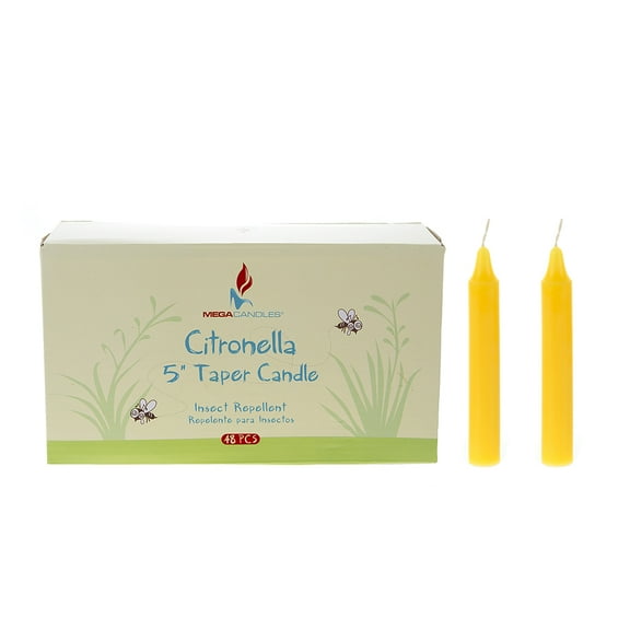 Mega Candles 48 pcs Citronella Taper Candle | Hand Poured Paraffin Wax Candles 5" x 3/4" Diameter | Bug Repellent Candles For Indoor And Outdoor Use | Everyday Candles For Mosquitoes And Insects