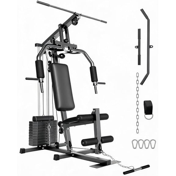 Home Gym Machine with 100LBS Weight Stack, Full Body Workout Station | All-in-One Multifunctional Strength Training Equipment with Pulley System for Chest Press, Lat Pulldown, Leg Extension