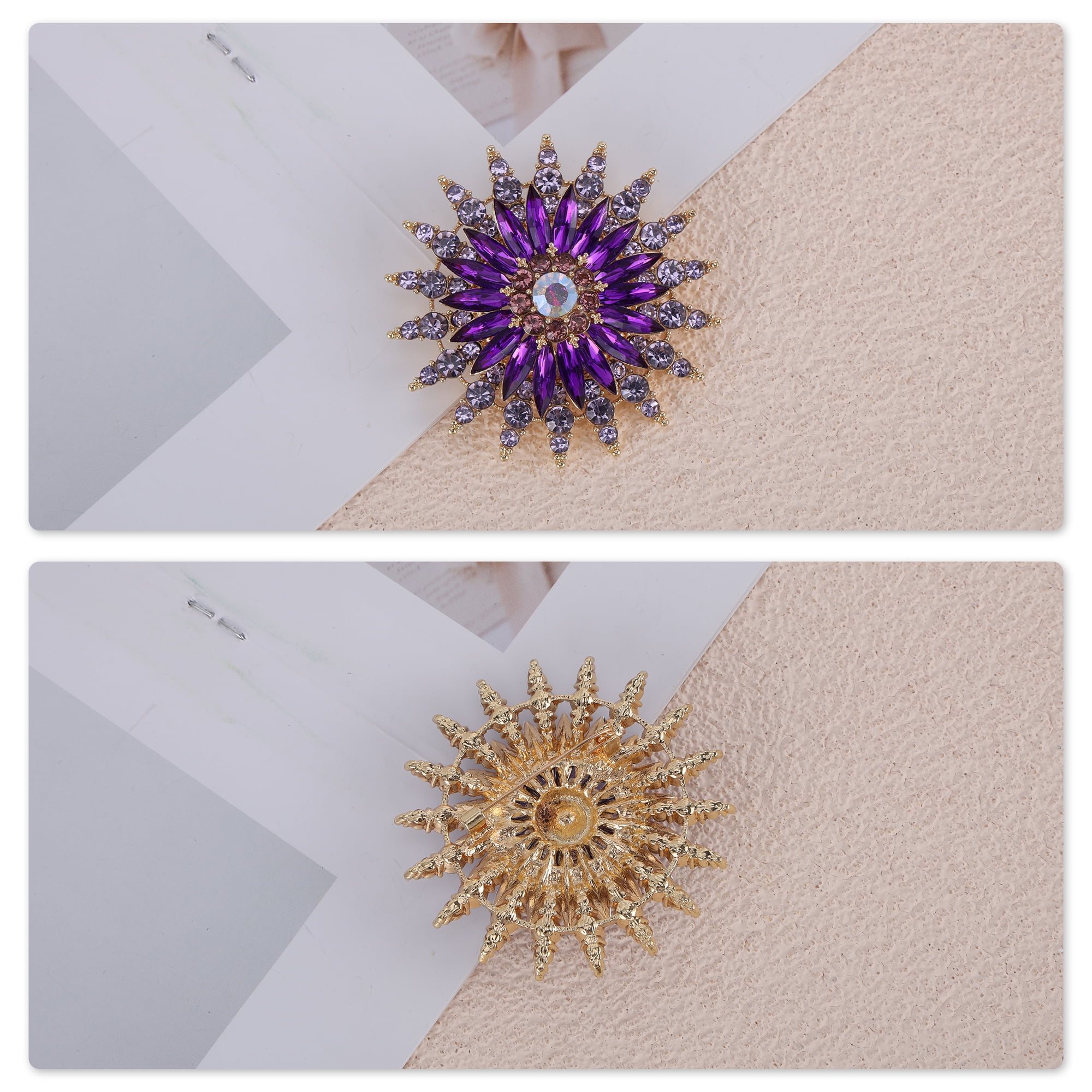 Unique Bargains Sunflower Rhinestone Brooch for Fashionable Accessories and Outfits Purple