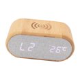 thumbnail image 3 of Reloj despertador de madera con carga inalámbrica USB, pantalla LED digital, control de sonido para dormitorio, regalo multifuncional., 3 of 14