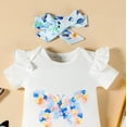 thumbnail image 4 of OSOLU Baby Girls Romper Clothes Set Ruffle Short Sleeve Butterfly Print Bodysuits Shorts With Headbands 3 Piece Set 0-18 Months Soft Outfit, 4 of 6
