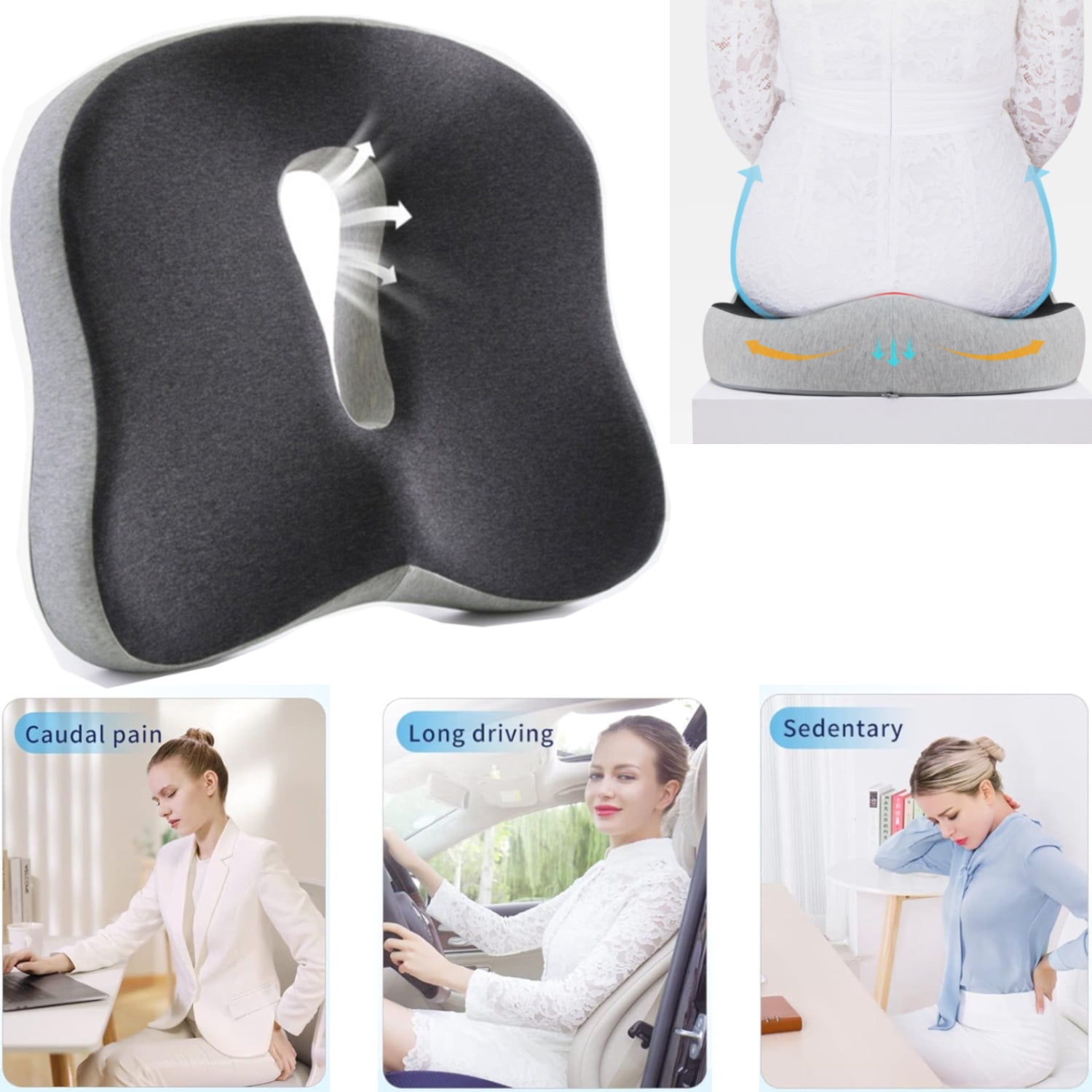 Oenbopo Memory Foam Seat Chair Cushion for Relieves Back Sciatica Pain Tailbone Pain Coccyx Degenerating Disc Orthopedic Osteoarthritis Prostate Cushion Low Back Pain Cushion Hip Shaping