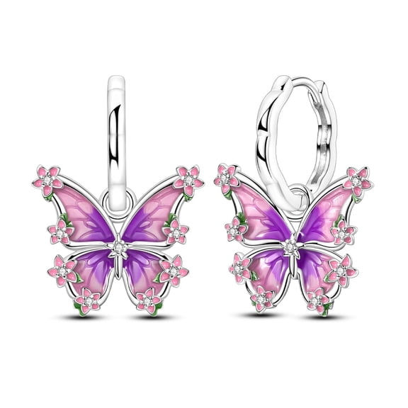 NARMO Original 925 Sterling Silver Flower Butterfly Hoop Earrings 5A Zircon for Women Jewelry Making
