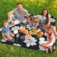 thumbnail image 7 of Elegant Monochrome Lotus Flower Pattern Waterproof Picnic Blanket with Foldable Zipper, Suitable for Outdoor Use, Suitable for Travel, Camping, Beaches, Parks, Grasslands, Picnic Blanket Accessories, 7 of 7