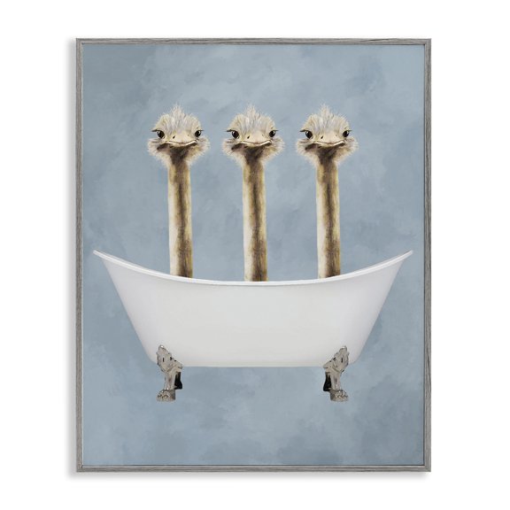 Stupell Industries Modern Three Ostriches In A Bathtub Gray Framed Giclee Art, 16 x 20, by Coco de Paris
