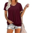 thumbnail image 2 of Gbsyewxs Shirts For Women Crew Neck Short Sleeve Ruffle Solid Color Loose Summer Womens T Shirt Red, 2 of 7