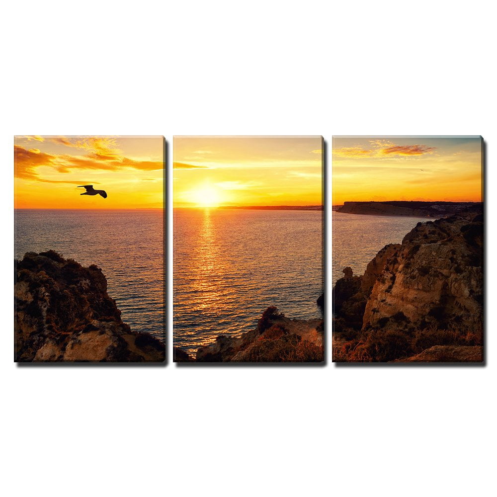 wall26 - 3 Piece Canvas Wall Art - Tranquil Sunset Scenery at The