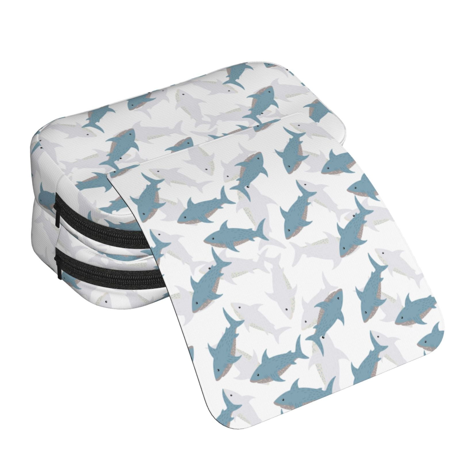 Rateoe Cute Shark Pattern Double Clamshell Pen Case, Storage Organizer with Two Zipper Compartments– Holds Up to 50 Pencils & Pens