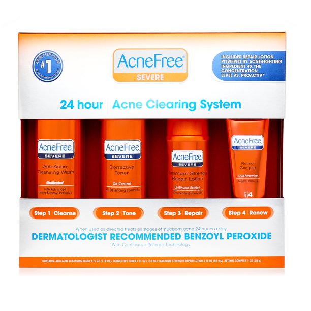AcneFree 24 Hour Acne Clearing System for Severe Acne with Benzoyl