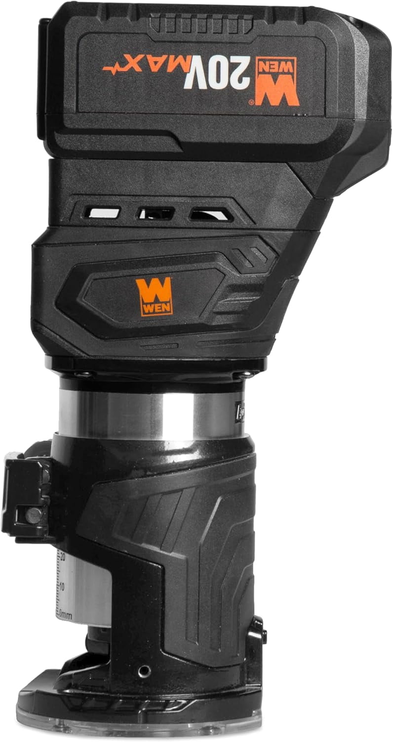 WEN  20V Max Cordless Brushless Compact Trim Router with Fixed Base, 4Ah Lithium-Ion Battery, and Charger (20610)