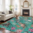 thumbnail image 3 of Area Rug 72×108in, Watercolor Flower White Black Brown Horses Floor Carpet Living Room Rug, Abstract Art Non-Slip Welcome Mat Indoor Rugs for Bedroom Dining Room, 3 of 9