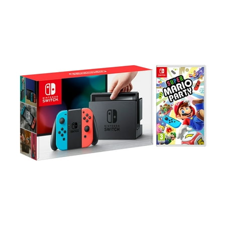 Nintendo Switch Red/Blue Joy-Con Console Bundle with Super Mario Party NS Game Disc - 2019 Best Game!