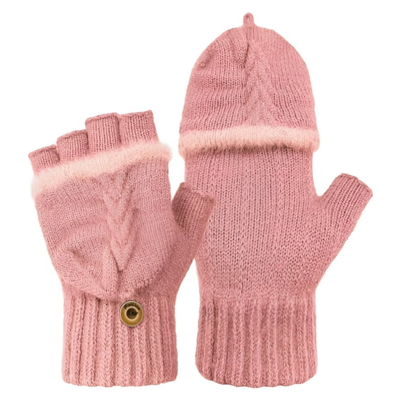 TELOLY 1Pairs Winter Fingerless Gloves Mittens for Women Men Warm Wool Knitted Convertible Flip Top Mittens Cold Weather