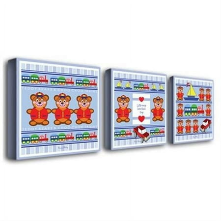 Trademark Art "Boys Love Toys" Canvas Art by Grace Riley, 3-Piece Panel Set, 14x14