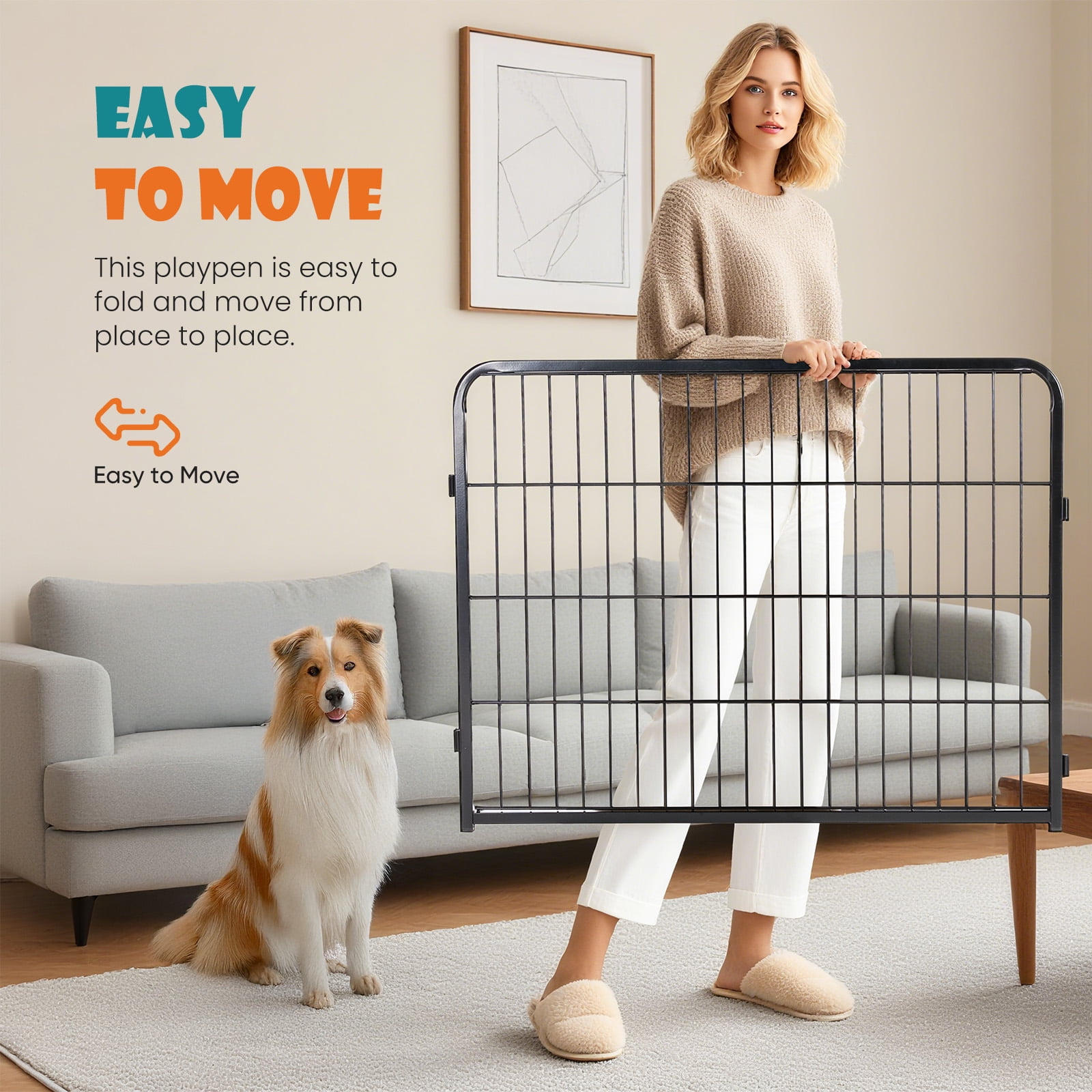 CONCETTA 24-Inch Dog Playpen with Secure Locking Door - Foldable 8-Panel Metal Exercise Pen for Puppies, Small Animals - Portable, Space-Saving Indoor/Outdoor Pet Enclosure