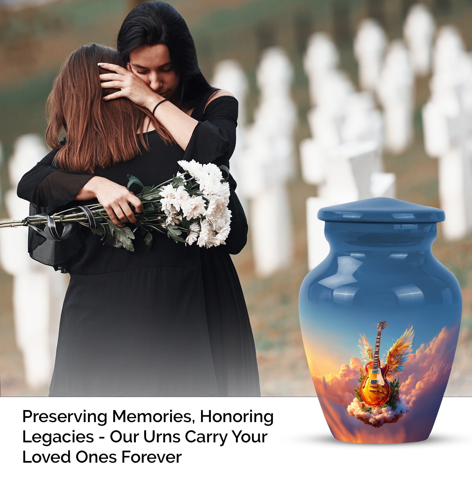 Angel Wings Guitar Mini Urns, Keepsake Urns For Human Ashes Small, Musical Cremation Urn For Ashes For Adults Male, Heavenly Decorative Memorial Keepsake Urn For Human Ash Size 3 Inch 1pcs
