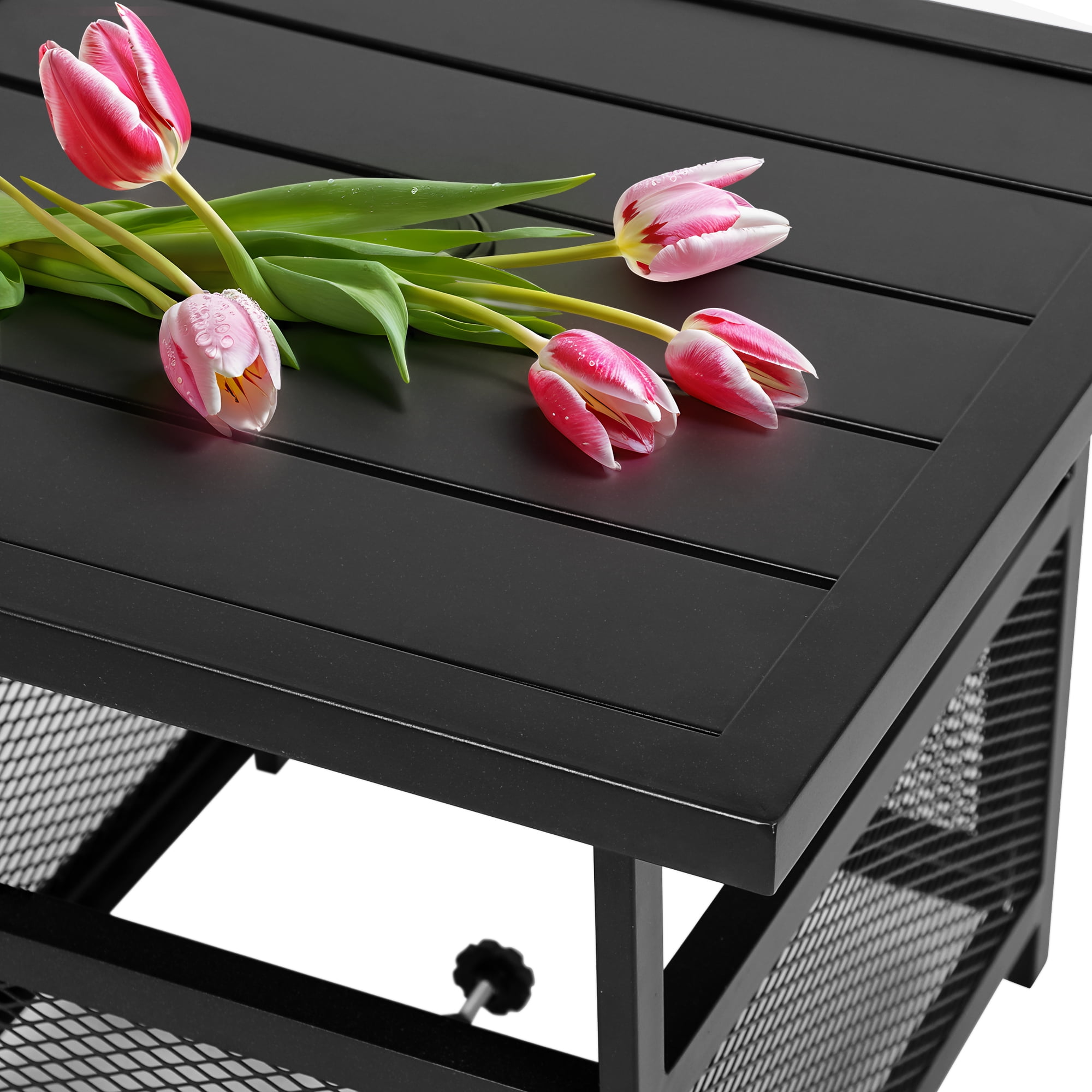 SUNCROWN Patio Bistro Table Outdoor Square Metal Outdoor Metal Umbrella Base Stand with 1.57" Umbrella Hole, Black